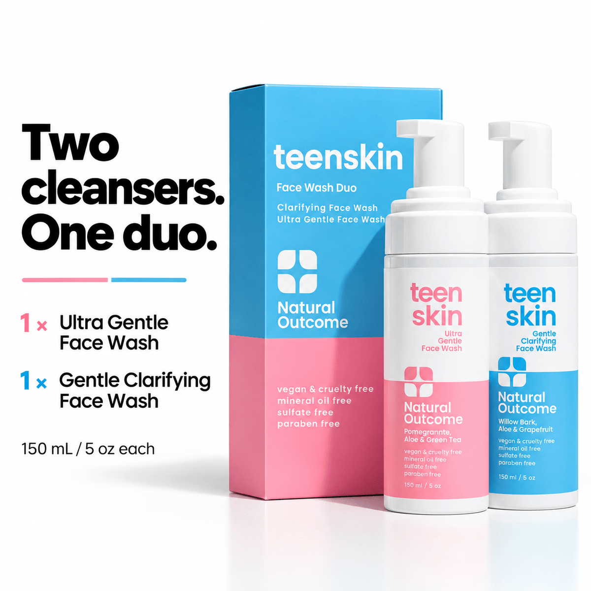Natural Outcome Teen Skin Face Wash Duo 2 x 150 mL - contents