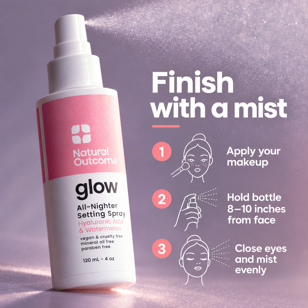 Natural Outcome Glow All-Nighter Setting Spray 120 mL - how to