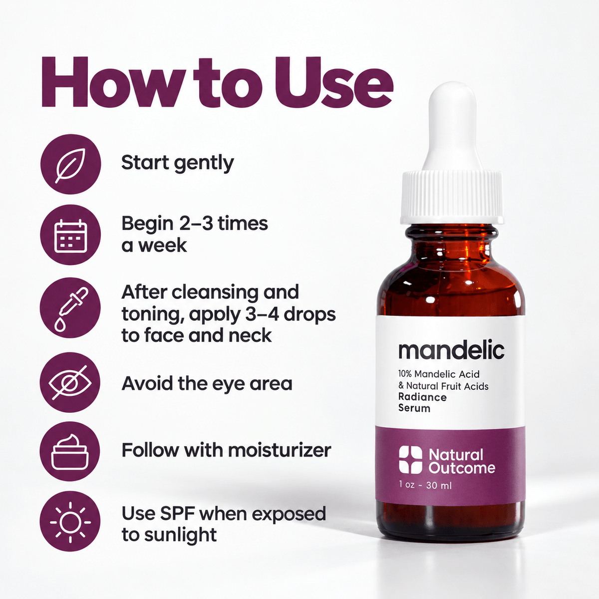 Natural Outcome Mandelic Radiance Serum 30 mL - how-to-use