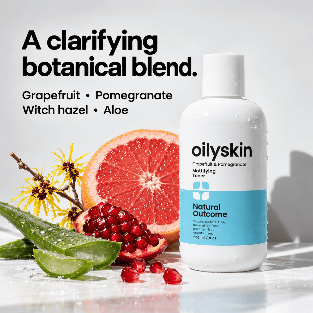 Grapefruit, pomegranate, witch hazel and aloe ingredients