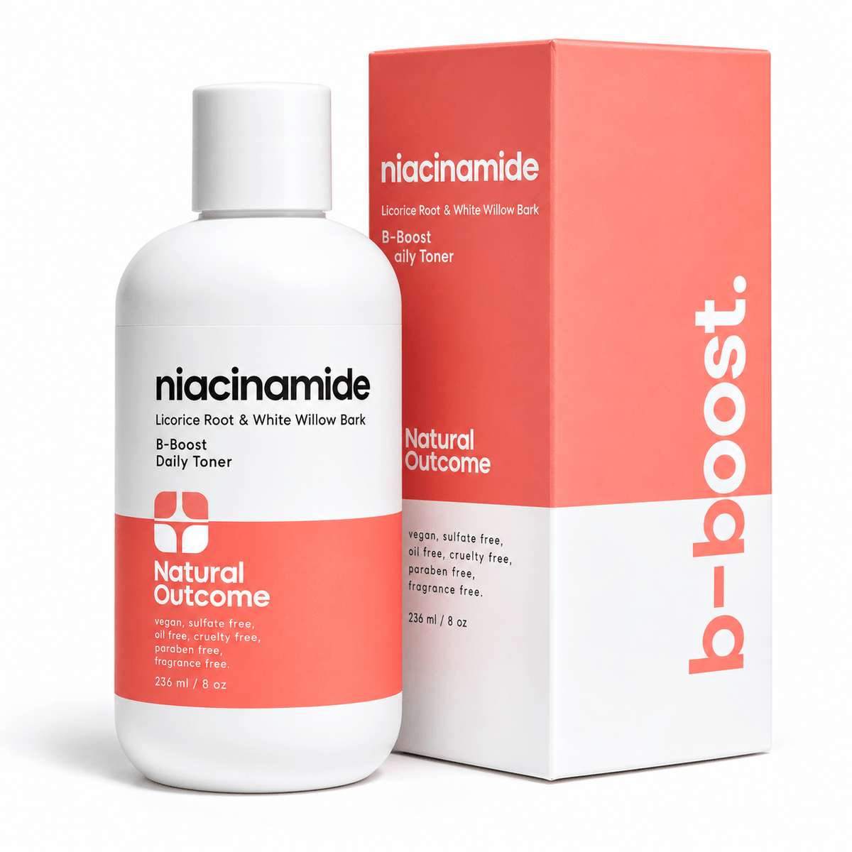 Natural Outcome Niacinamide B-Boost Daily Toner 236 mL bottle with carton