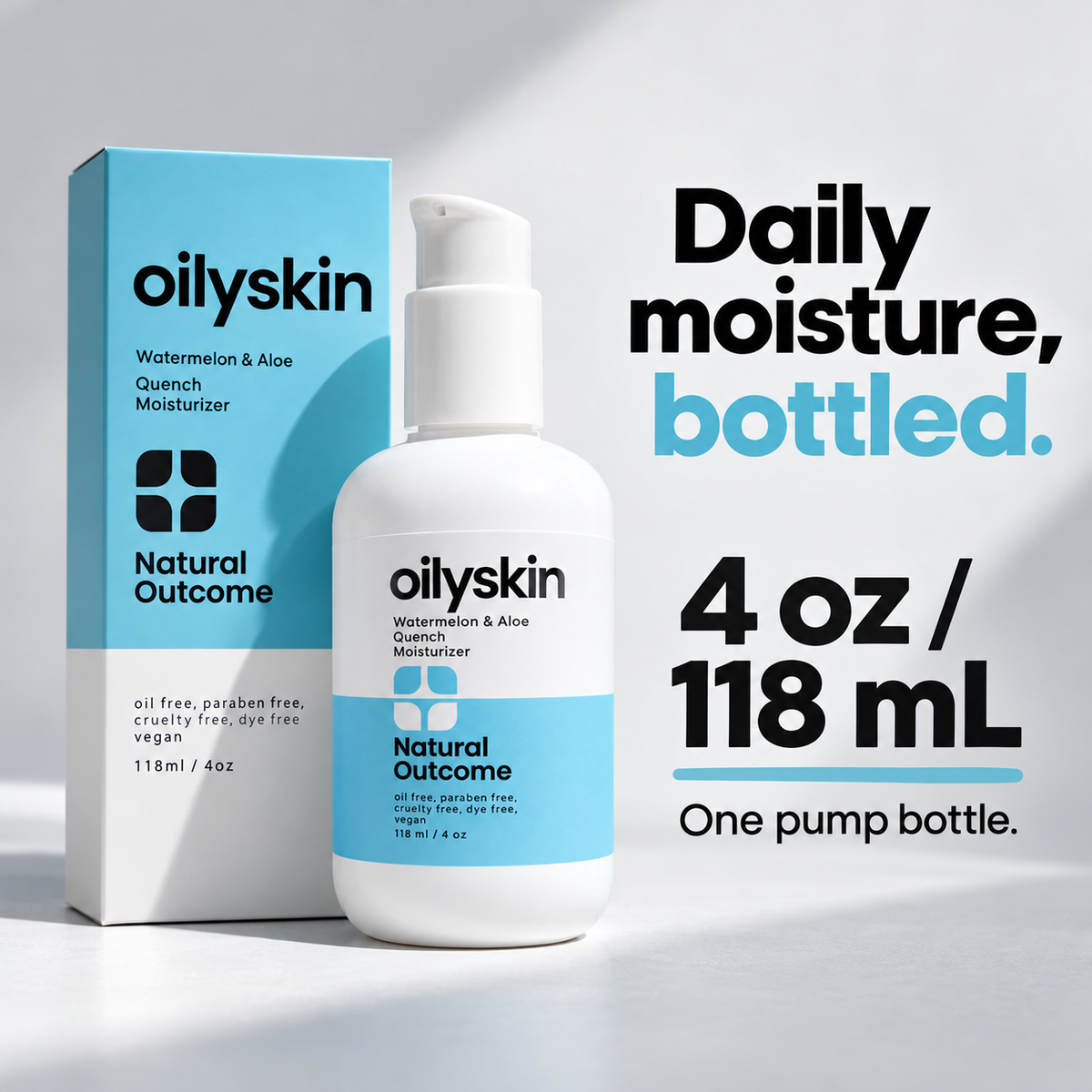 Natural Outcome Quench moisturizer 4 oz 118 mL one pump bottle