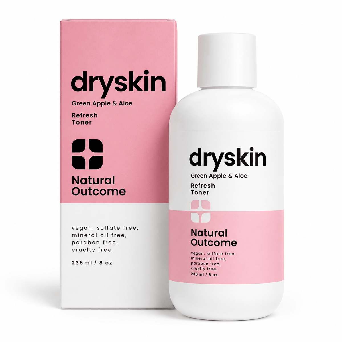 Natural Outcome Dry Skin Refresh Toner 236 ml / 8 oz bottle and carton on white
