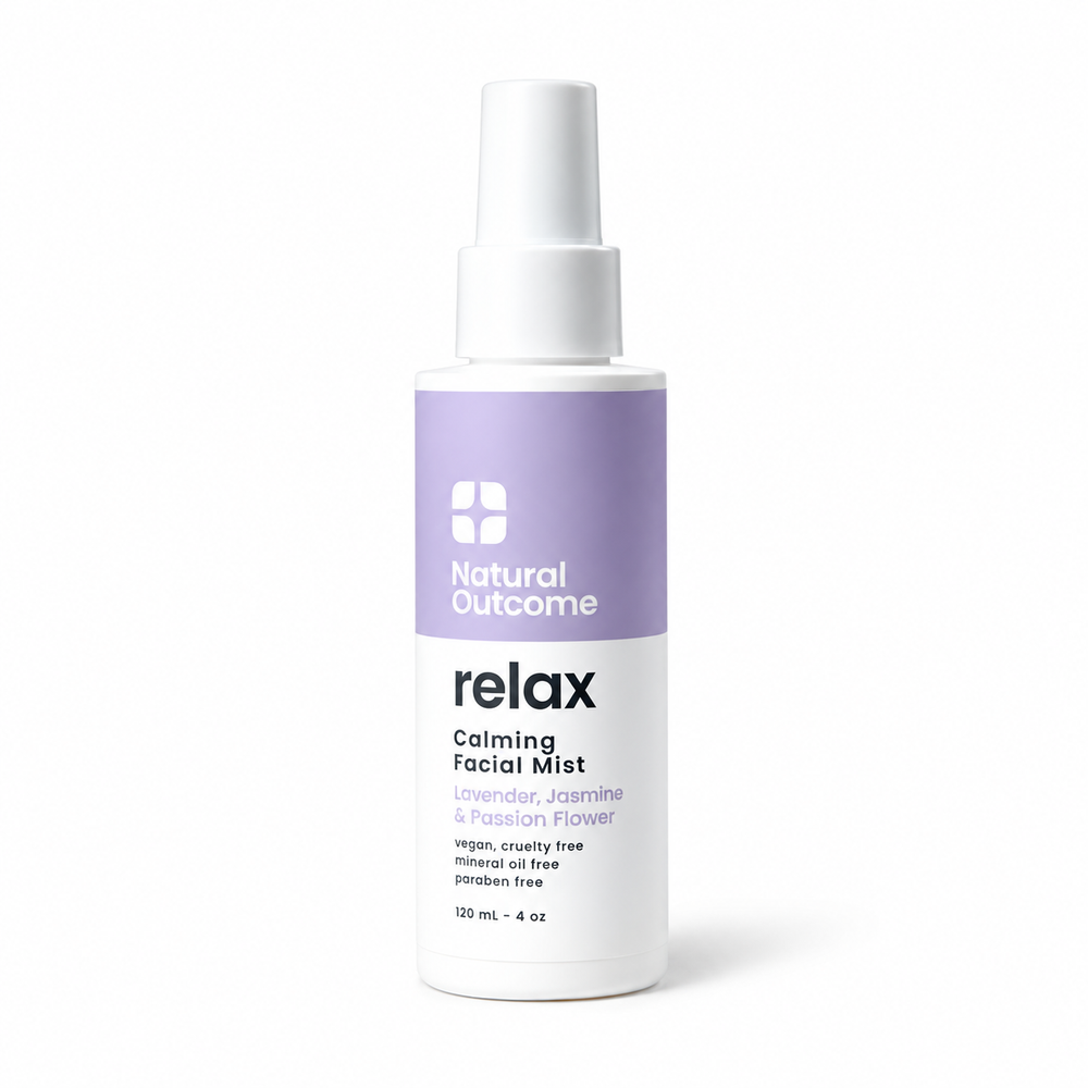 Natural Outcome Relax Calming Facial Mist 120 mL bottle on white