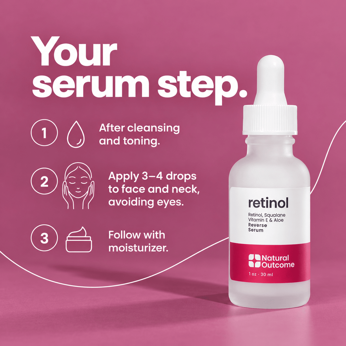 Natural Outcome Retinol Reverse Serum 1 oz / 30 mL: directions