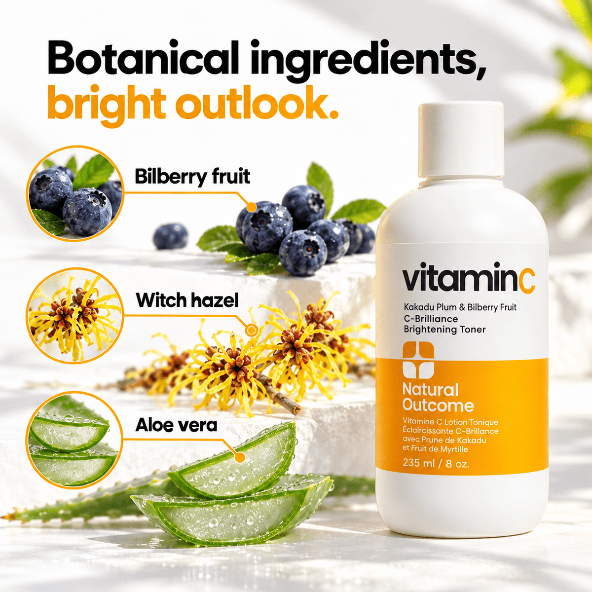 Bilberry witch hazel and aloe vera in Vitamin C toner