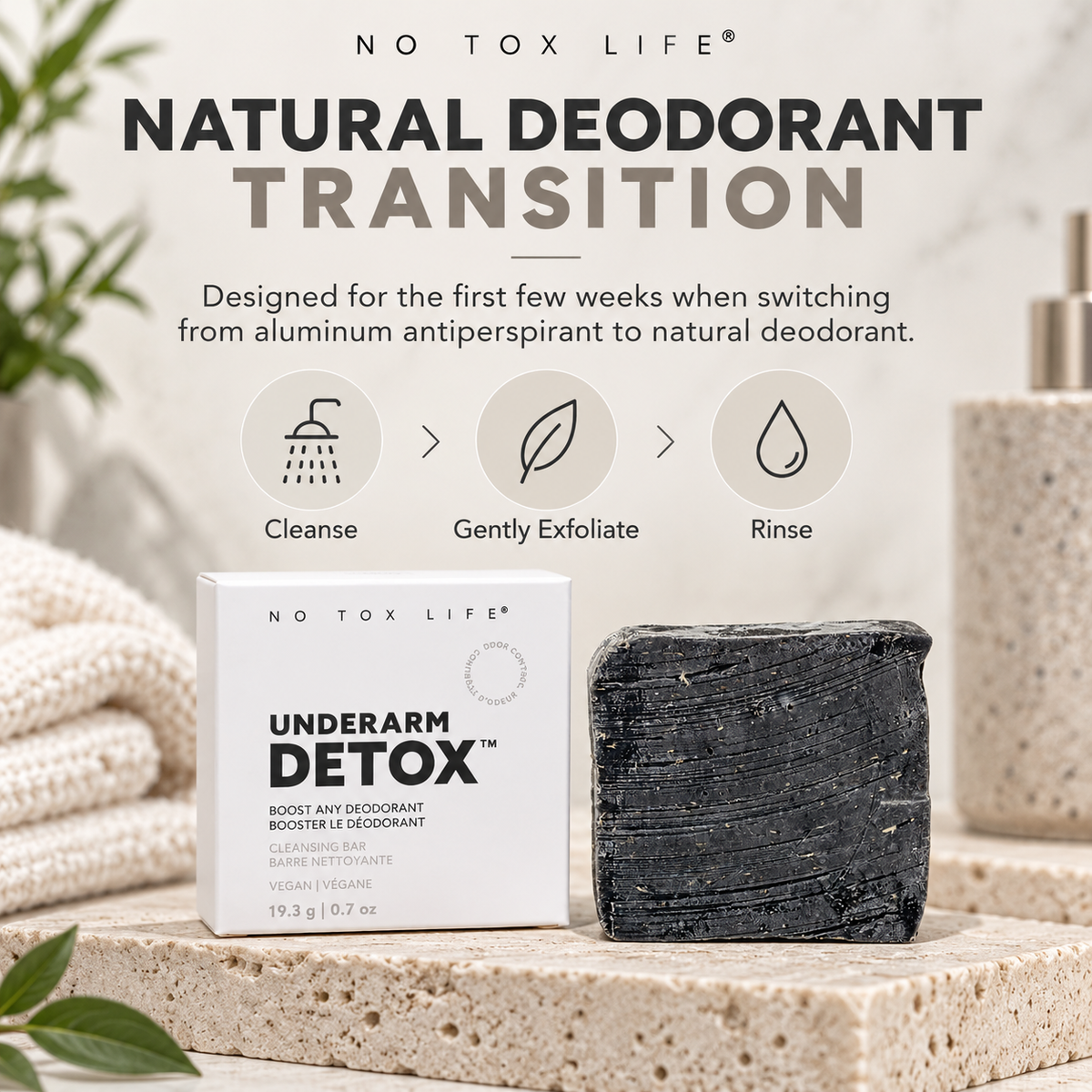 No Tox Life Underarm Detox Bar natural deodorant transition