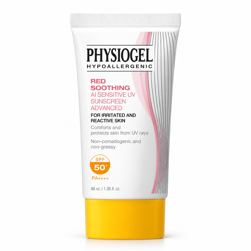 PHYSIOGEL Red Soothing AI Sensitive UV Advanced Sunscreen SPF50+ PA++++ 40ml product packaging
