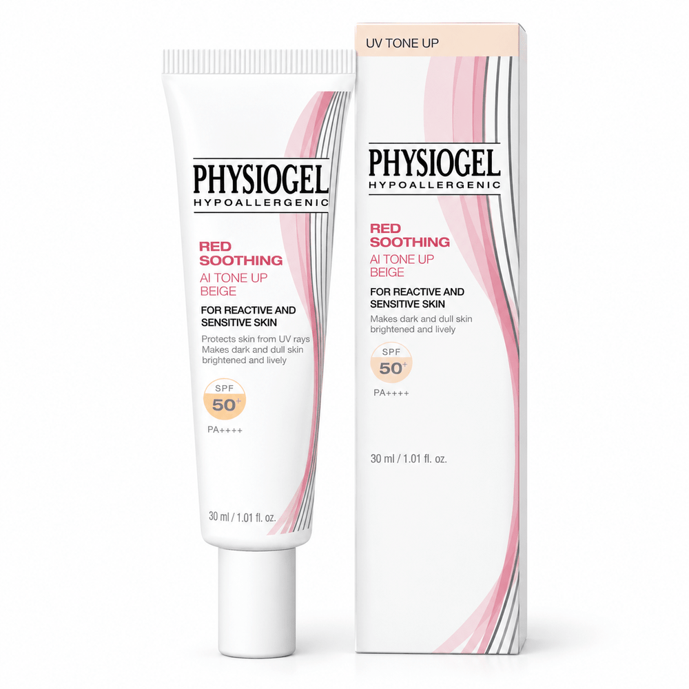PHYSIOGEL Red Soothing AI Tone Up Beige SunCream SPF 50+ PA++++ 30ml product packaging