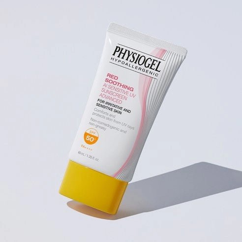 PHYSIOGEL Red Soothing AI Sensitive UV Advanced Sunscreen 40mL tube with shadow