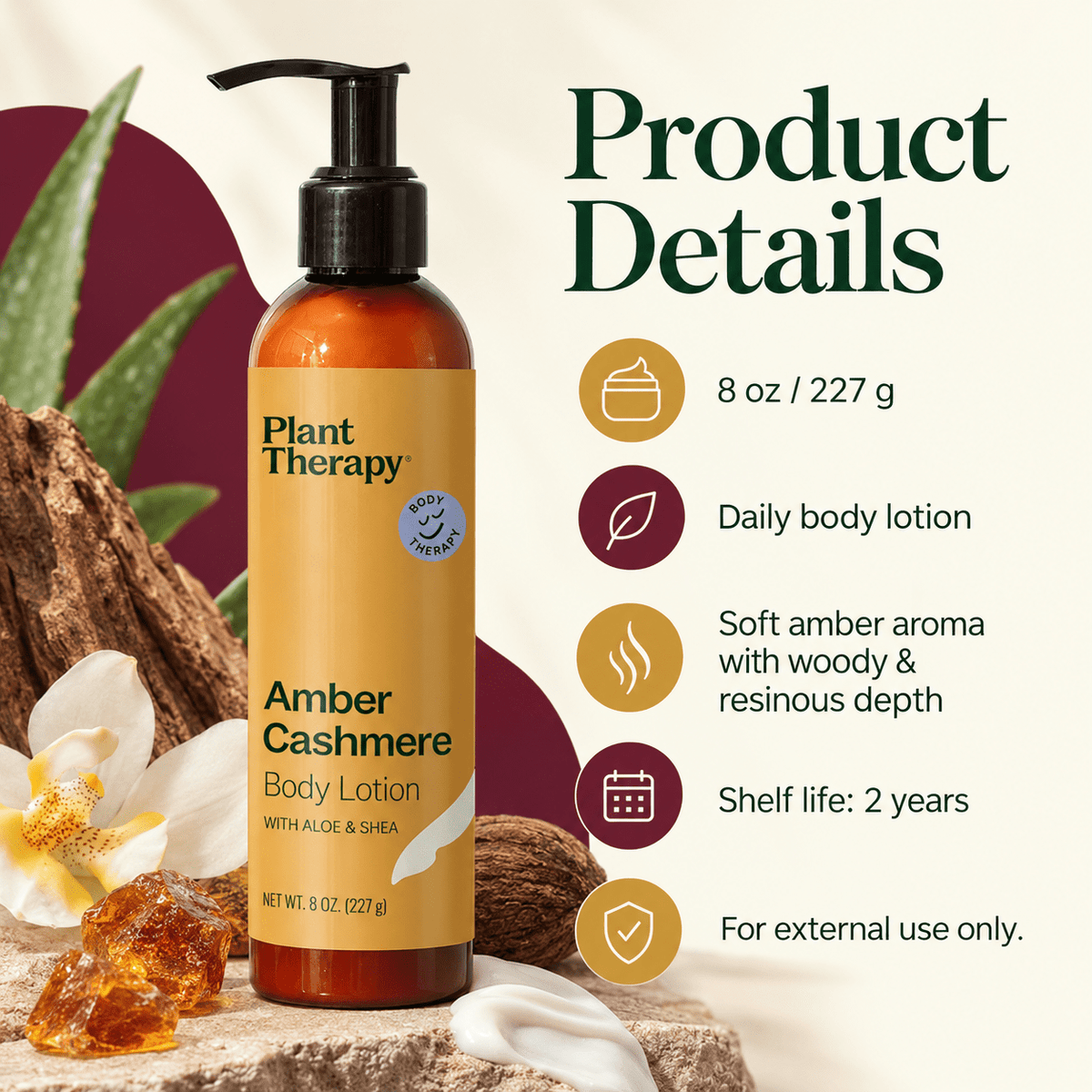 Plant Therapy Amber Cashmere Body Lotion 8 oz product details