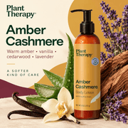 Plant Therapy Amber Cashmere Body Lotion scent notes amber vanilla cedarwood lavender