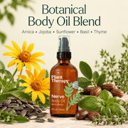 Plant Therapy Nerve Body Oil botanical ingredients with arnica jojoba sunflower basil and thyme