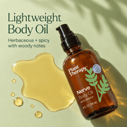 Plant Therapy Nerve Body Oil lightweight texture and herbaceous spicy woody scent