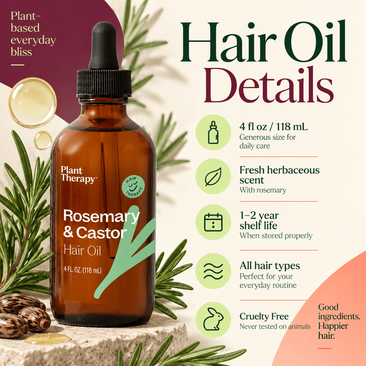 Plant Therapy Rosemary & Castor Hair Oil product details