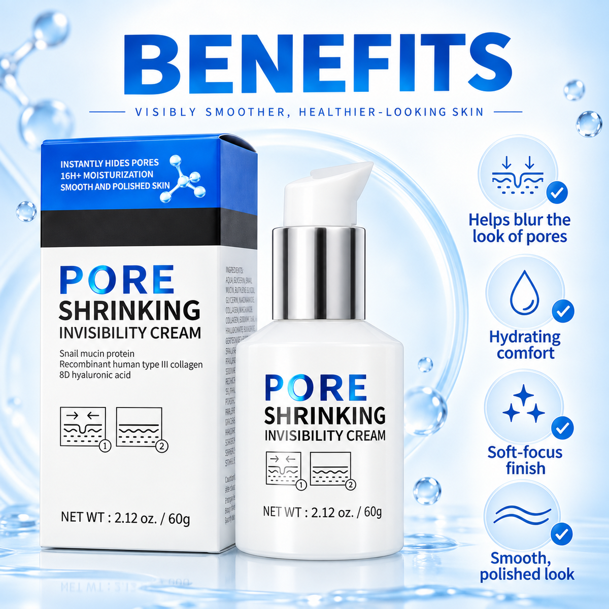 Pore Shrinking Invisibility Cream with Snail Mucin & Collagen