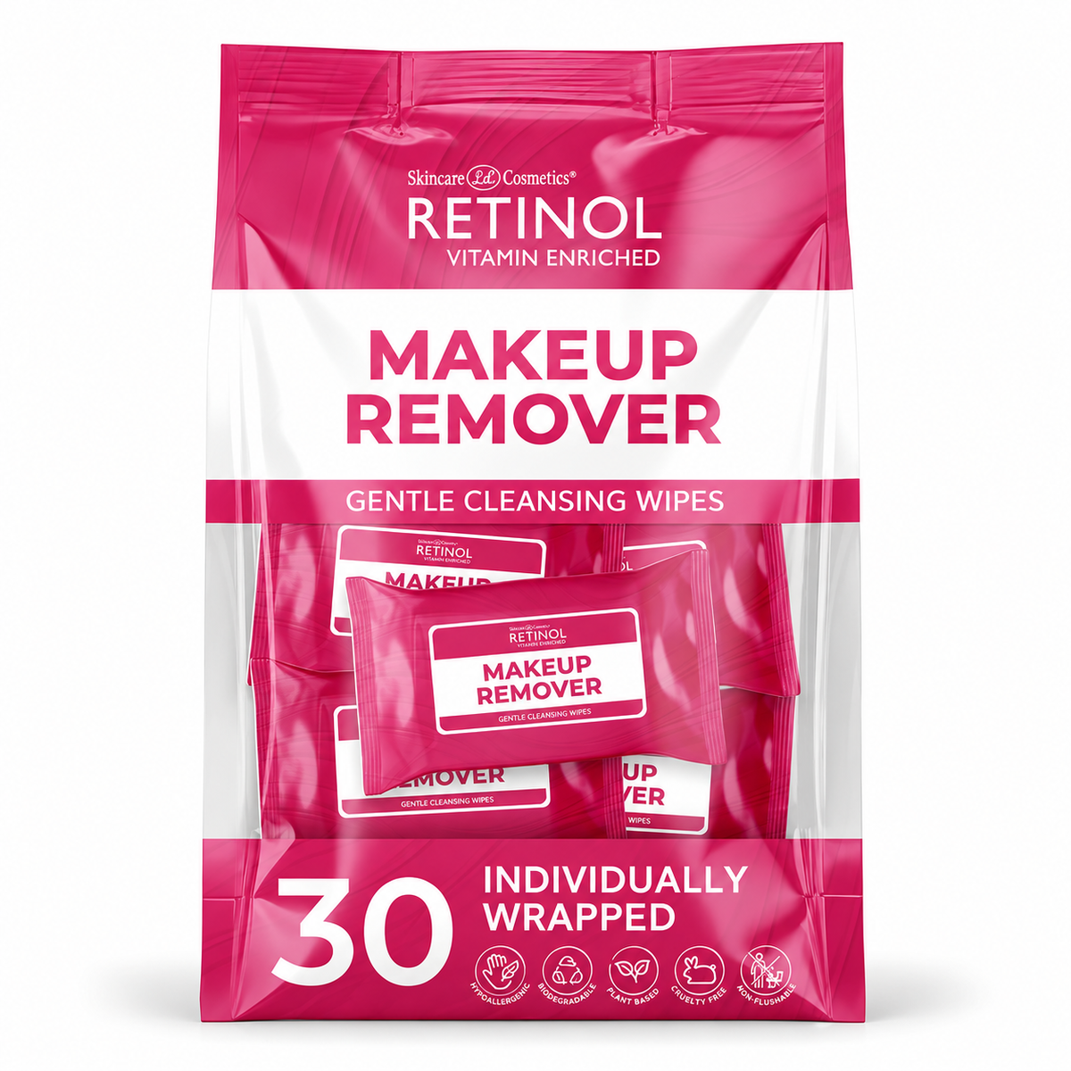 Retinol Makeup Remover Gentle Cleansing Wipes, 30 individually wrapped sachets