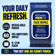 Livaura Retinol Men Face Wipes one 60-count resealable pouch contents