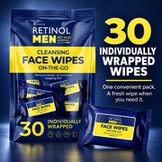 One pack of 30 individually wrapped Retinol Men wipes