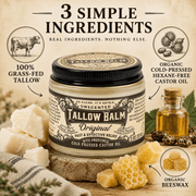 Roots and Leaves Tallow Balm three simple ingredients infographic