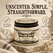 Roots and Leaves Unscented Tallow Balm clean formula infographic