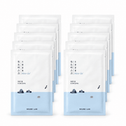 ROUND LAB 1025 Dokdo Water Gel Sheet Mask, ten individually packaged masks on a pure white background