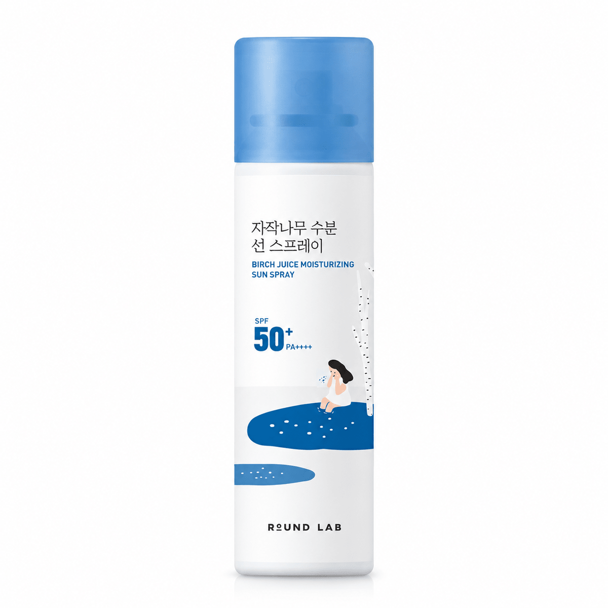 ROUND LAB Birch Juice Moisturizing Sun Spray SPF 50+ PA++++ 100ml on white background