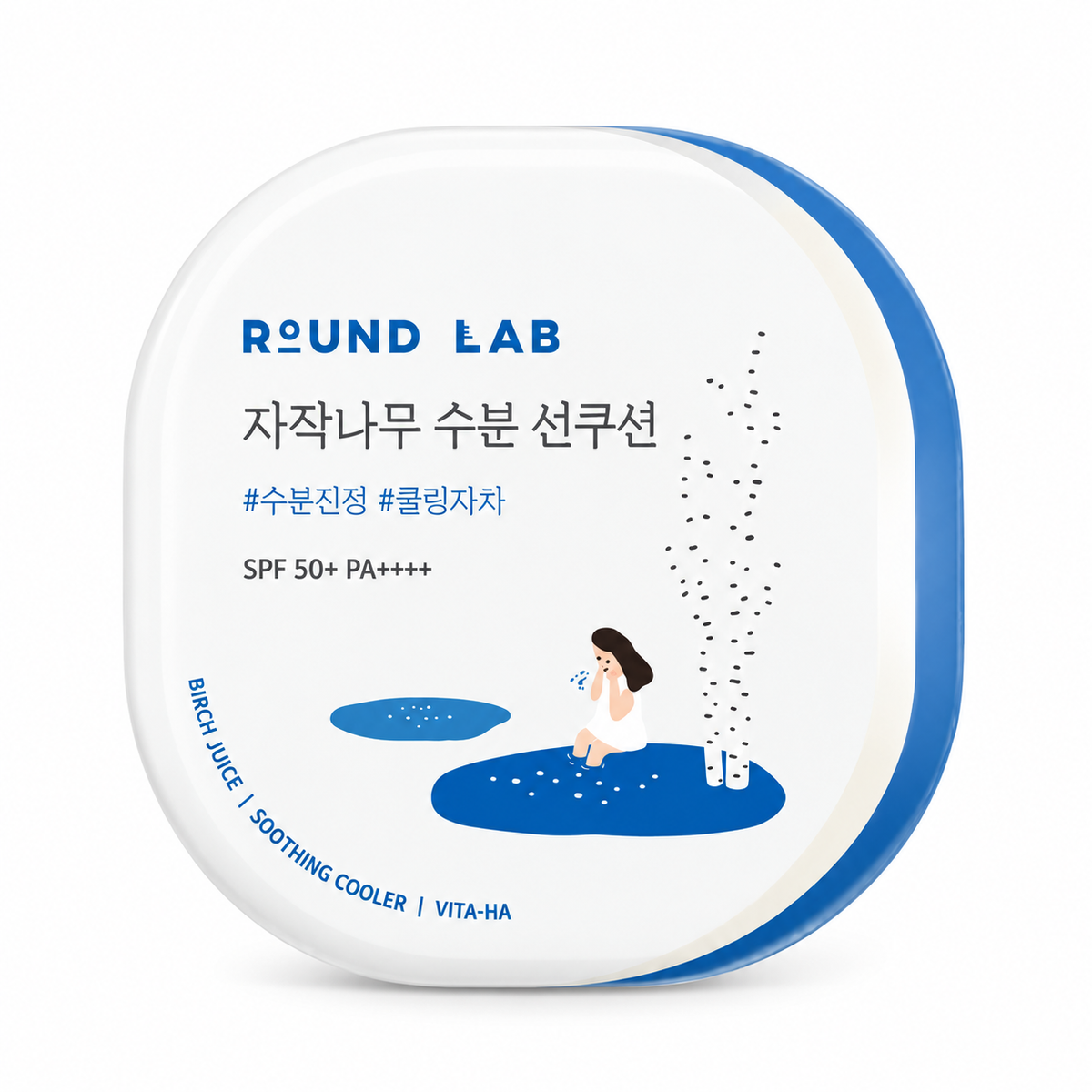 ROUND LAB Birch Juice Moisturizing Sun Cushion SPF50+ PA++++ 15g on white background