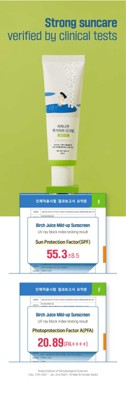 ROUND LAB Birch Juice Mild-Up Sunscreen 50ml source product information: uv clinical tests