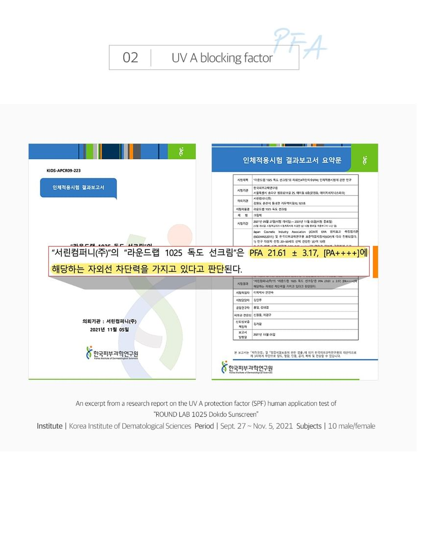 ROUND LAB 1025 Dokdo Sunscreen 50ml - uva test report
