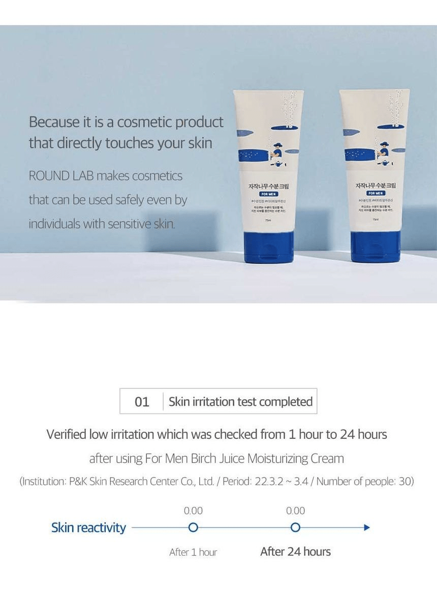 ROUND LAB For Men Birch Juice Moisturizing Cream 75ml - original skin irritation test infographic