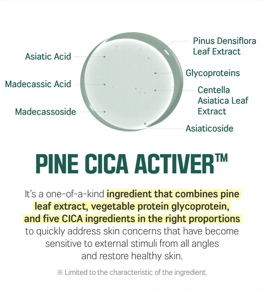 ROUND LAB For Men Pine Calming Cica Cream 75ml: pine cica ingredients. Original YesStyle product information panel.
