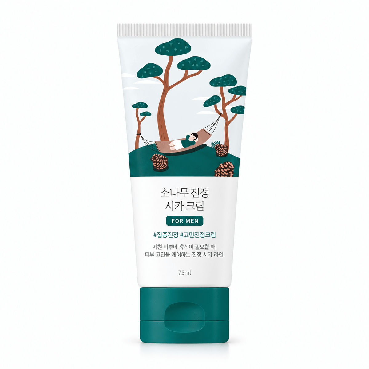 ROUND LAB For Men Pine Calming Cica Cream 75ml, one retail product on a pure white background