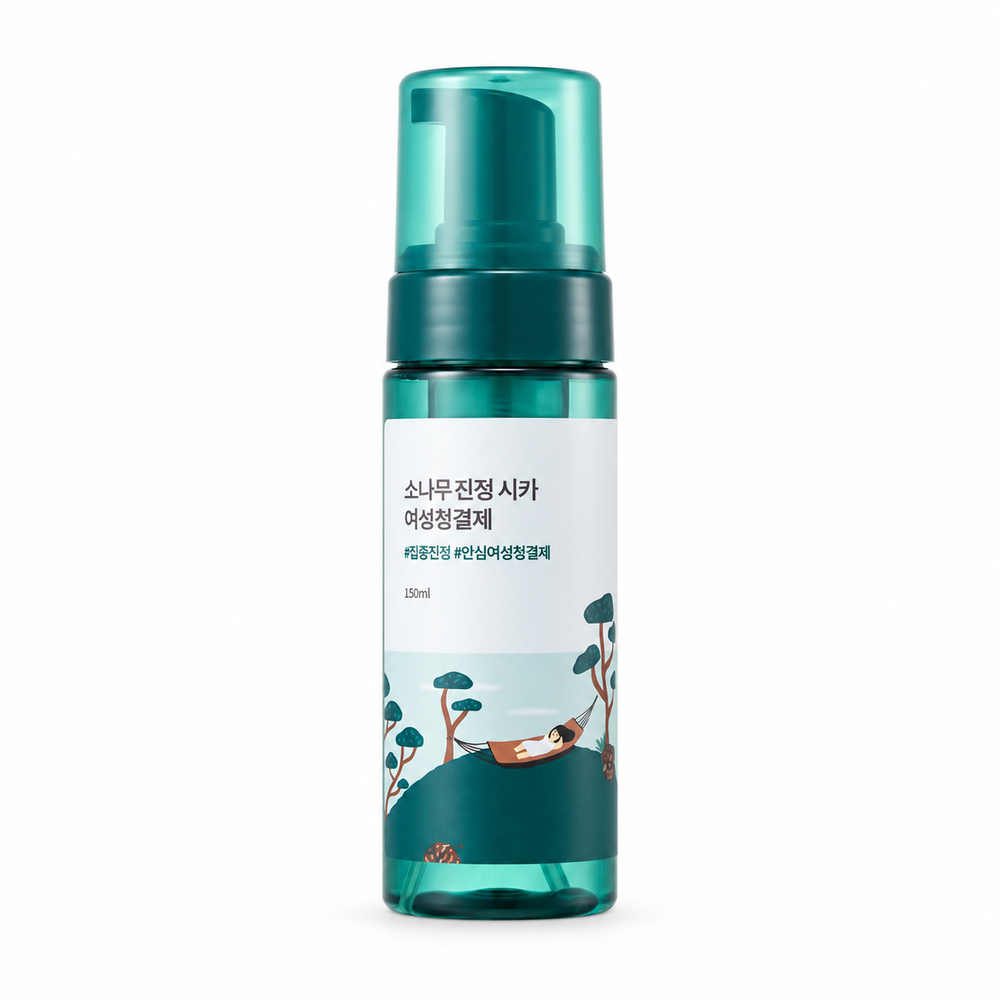 ROUND LAB Pine Calming Cica Feminine Wash 150ml, one retail product on a pure white background
