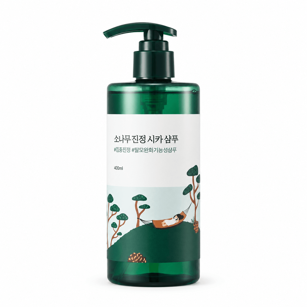 ROUND LAB Pine Calming Cica Shampoo 400ml, one retail product on a pure white background