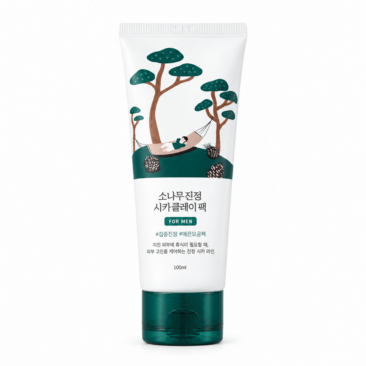ROUND LAB For Men Pine Calming Cica Clay Pack 100ml, one retail product on a pure white background