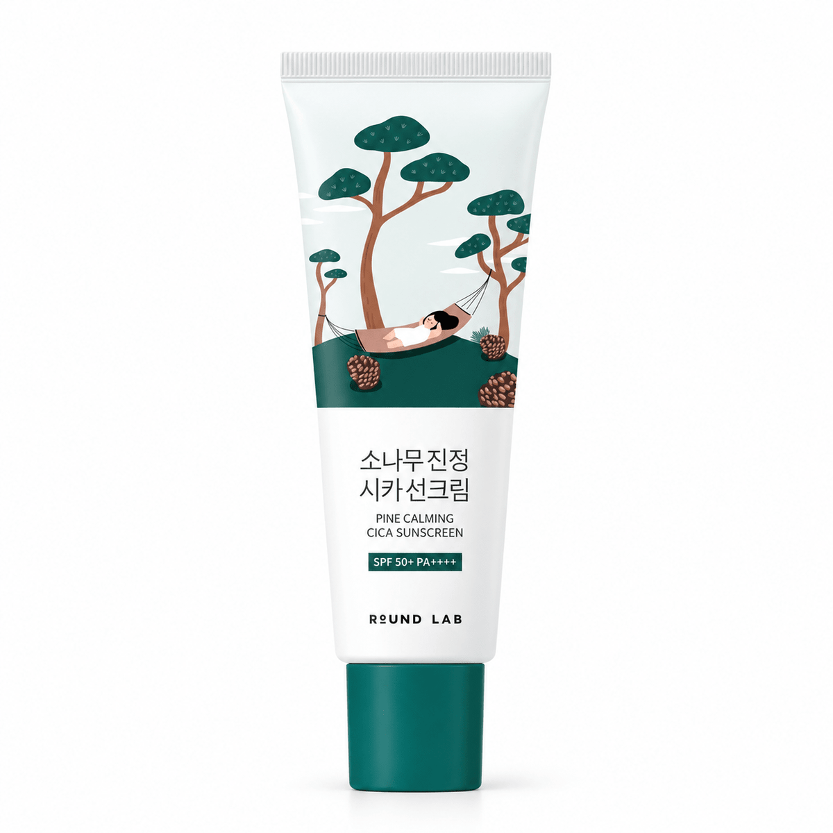 ROUND LAB Pine Calming Cica Sunscreen SPF50+ PA++++ 40ml, one retail product on a pure white background
