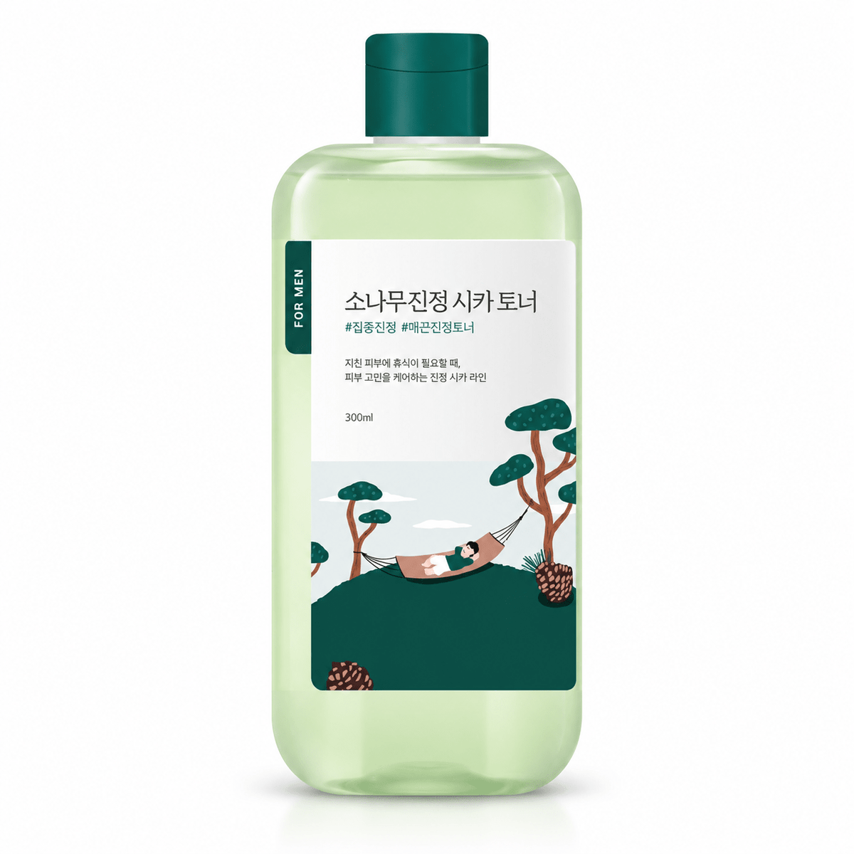 ROUND LAB For Men Pine Calming Cica Toner 300ml, one retail bottle on a pure white background