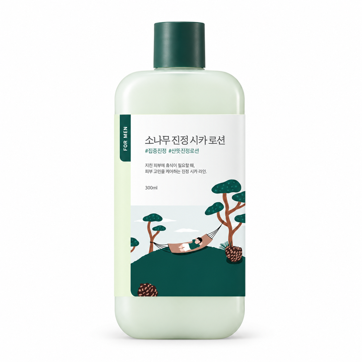 ROUND LAB For Men Pine Calming Cica Lotion 300ml, one retail bottle on a pure white background