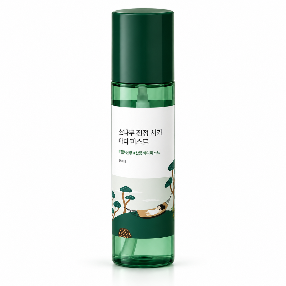 ROUND LAB Pine Calming Cica Body Mist 150ml, one retail product on a pure white background