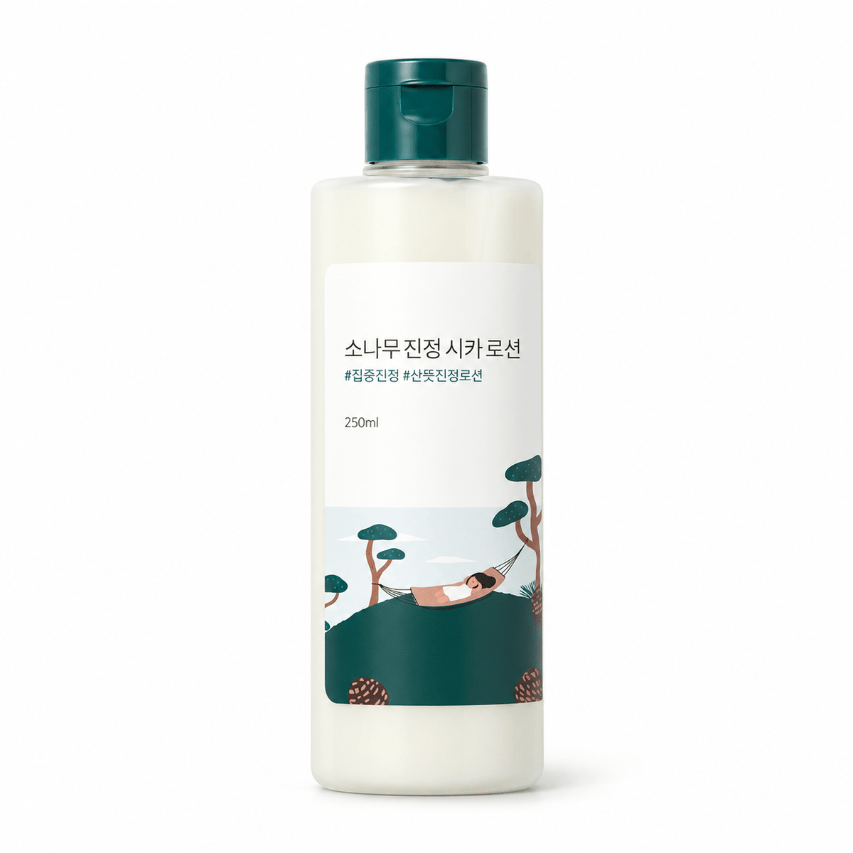ROUND LAB Pine Calming Cica Lotion 250ml, one retail product on a pure white background