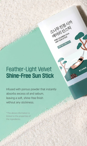 ROUND LAB Pine Calming Cica Airy Sun Stick 19g: shine free powder. Original YesStyle product information panel.
