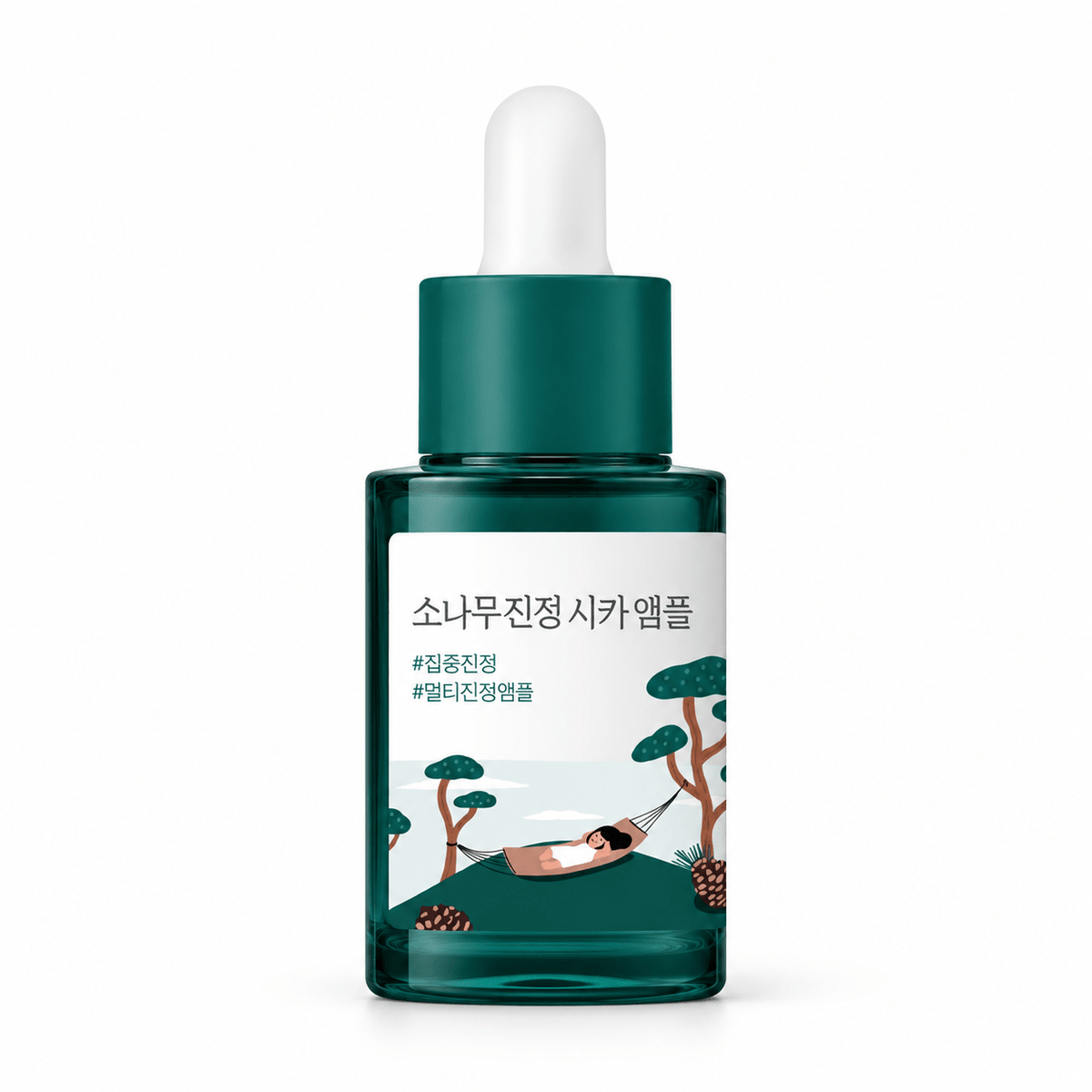 ROUND LAB Pine Calming Cica Ampoule 30ml, one square green dropper bottle on white