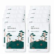 ROUND LAB Pine Calming Cica Sheet Mask, ten individually wrapped sachets on a white background