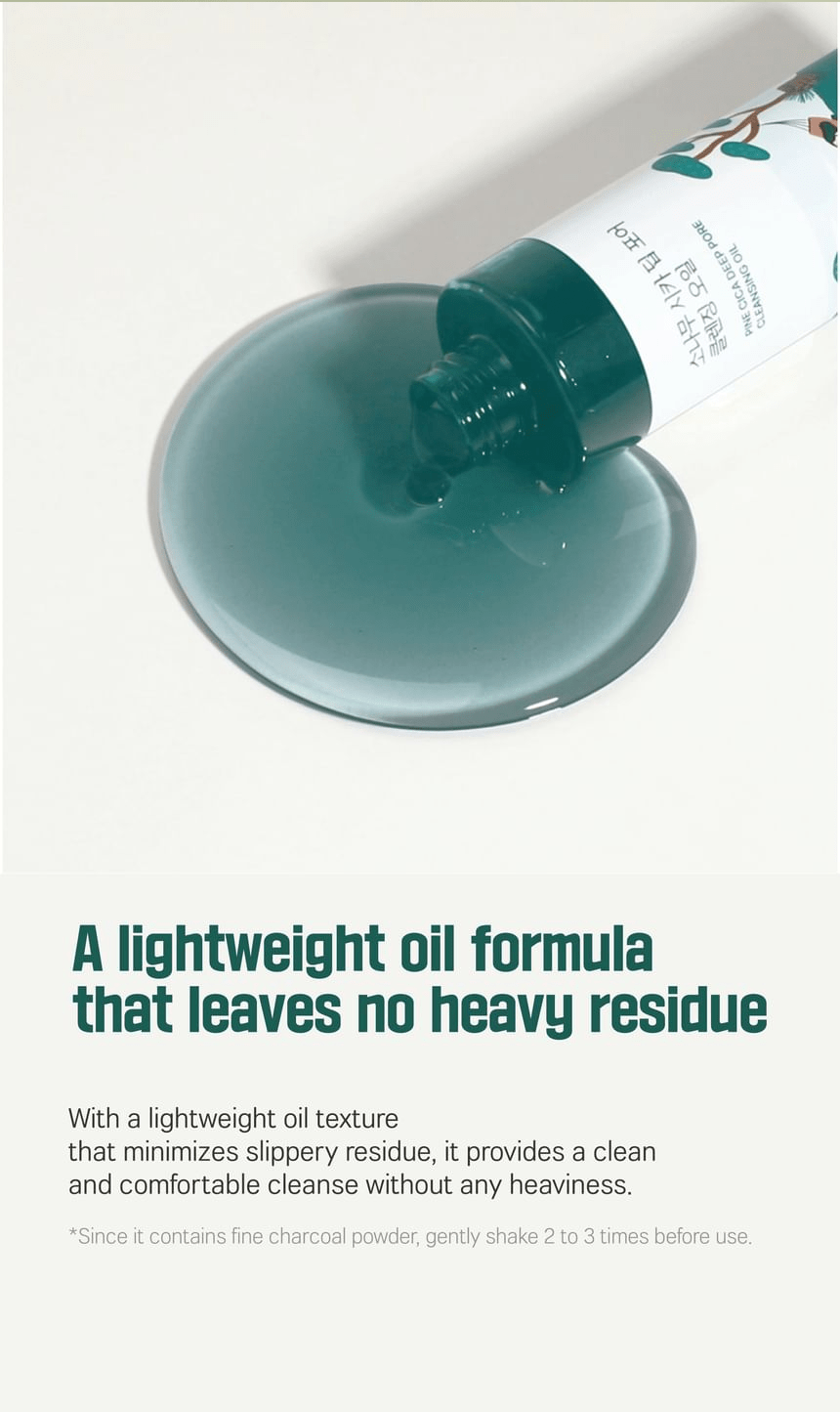 ROUND LAB Pine Cica Deep Pore Cleansing Oil 200ml: lightweight oil texture. Original YesStyle product information panel.