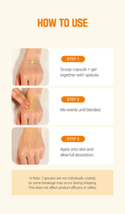 Round Lab Vita Niacinamide Glow Capsule Cream 50ml - Three-step application instructions and capsule handling note.