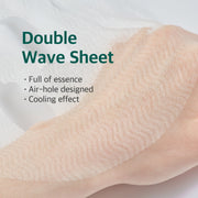 ROUND LAB Pine Calming Cica Sheet Mask official infographic: double wave sheet and cooling effect