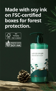 ROUND LAB Pine Calming Cica Shampoo 400ml: fsc packaging. English product information from Olive Young.