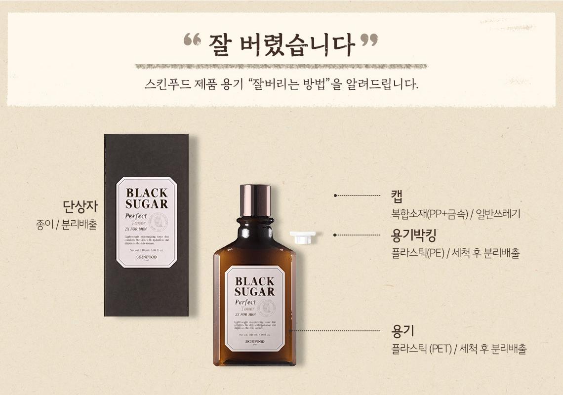 SKINFOOD Black Sugar Perfect Toner 2X for Men 180mL - packaging and recycling