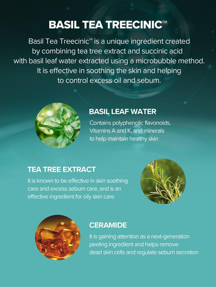 SKINFOOD Basil Teatreecinic Cooling Toner 200mL - Basil Teatreecinic Cooling Toner basil leaf water tea tree and ceramides ingredient complex